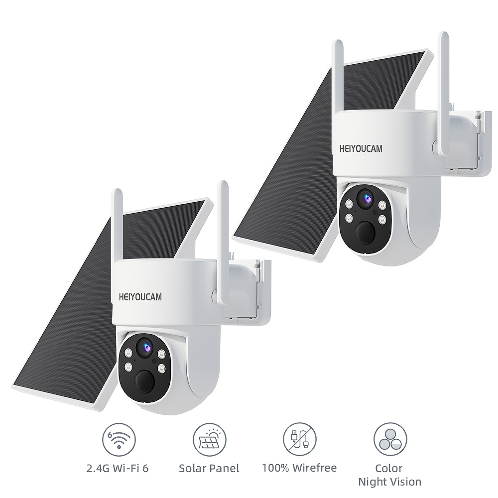 TEMU 1/2pcs Heiyoucam Solar Security Cameras Wireless Outdoor, 2k 360° View Battery Powered Outdoor Camera, Wifi Home Security With Spotlight Color