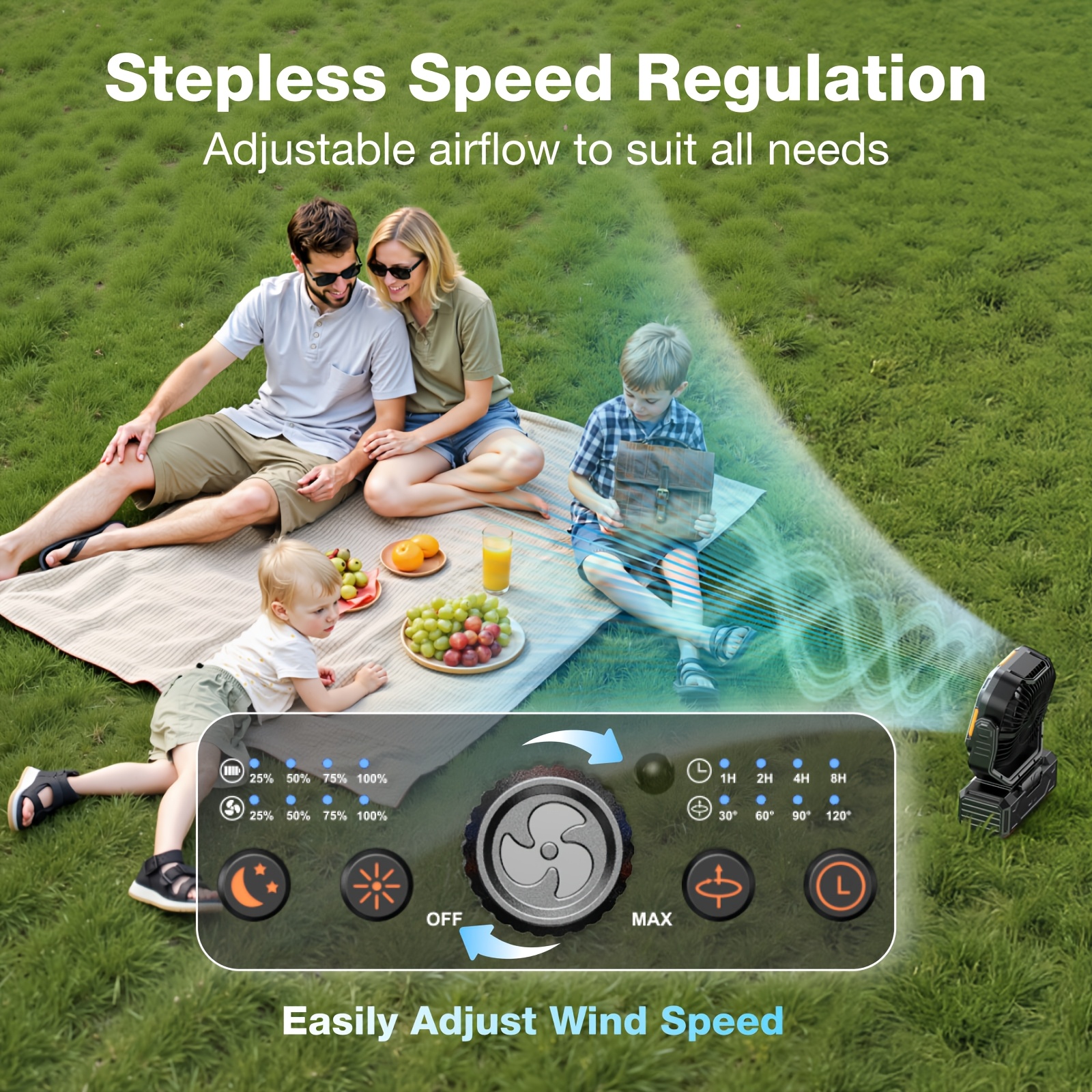 20000mAh Portable Camping Fan with Remote & Oscillation Suitable for Tent, Travel, Car, Outdoor - Rechargeable Oscillating Ceiling/Pedestal Fan, 4-Speed Quiet Operation, for Bedroom, RV, Emergency Use