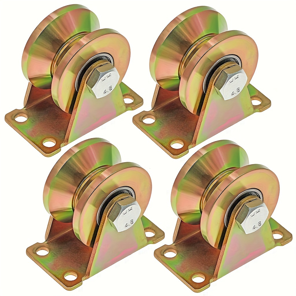 TEMU 2/4 Pack, Heavy Duty V-groove Caster, Sliding Door Caster, Heavy Duty Rigid Roller, Suitable For Inverted , , Industrial Machine Rails, V-groove Steel Caster, Rope Pulley, Sliding Door Wheel