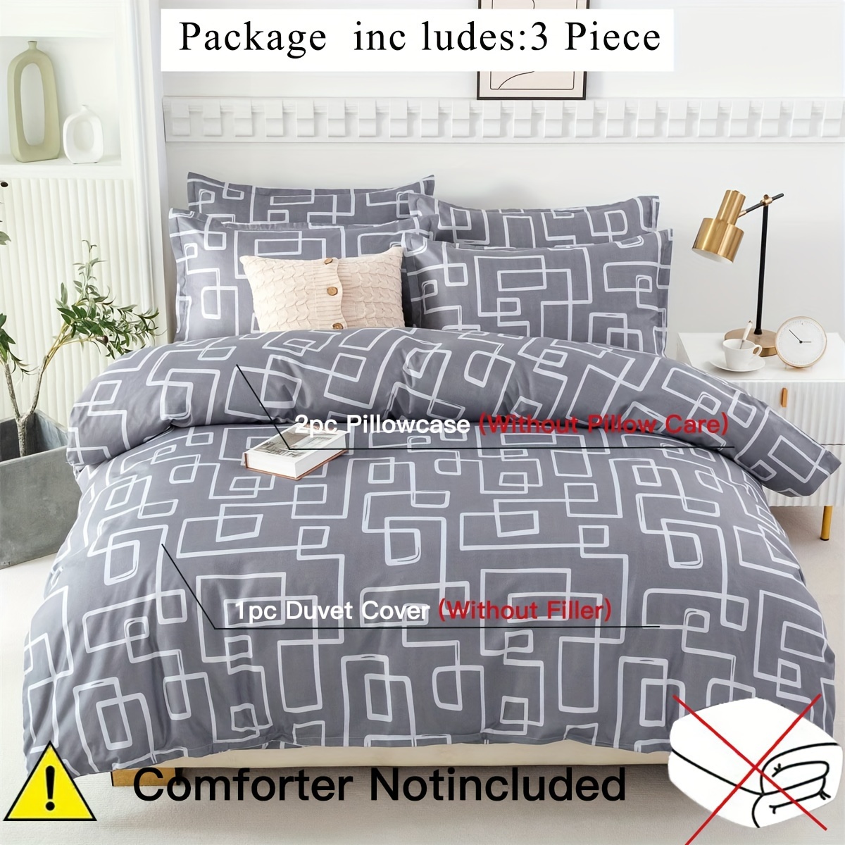 Simple Nordic Style Duvet Cover Set, Includes 1 Duvet Cover And 2 Pillowcases, No Insert
