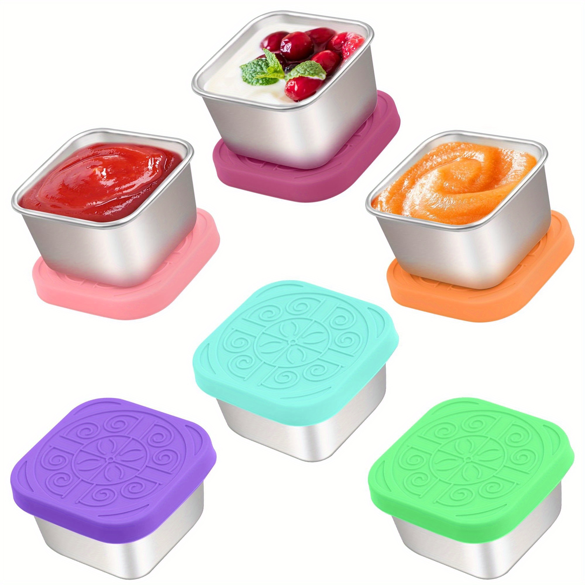 Image of 6x2 Oz Salad Dressing Container To Go, Handy Leakproof Stainless Steel Meal Prep Containers Reusable, Sauce Containers For Lunch Box, Picnics, Travel, Office And Kitchen Storage-square