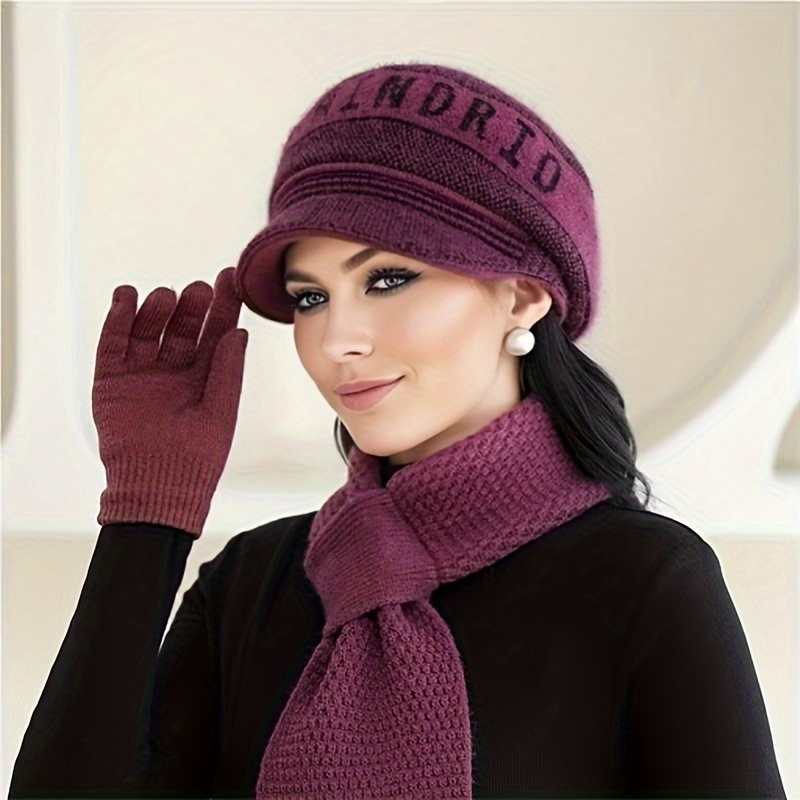 Women\'s Warm Fleece Winter Hat and Glove Set & Scarves, Burgundy Women main image 2