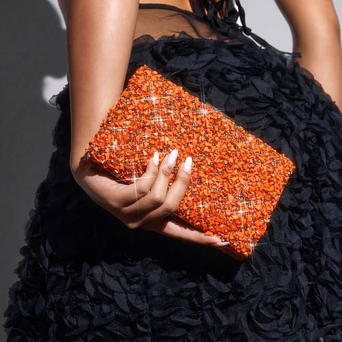 elegant sparkling evening handbag orange acrylic clutch luxurious gift box handbag womens handbag suitable for weddings parties balls and music festivals and weddings fashionable party accessory