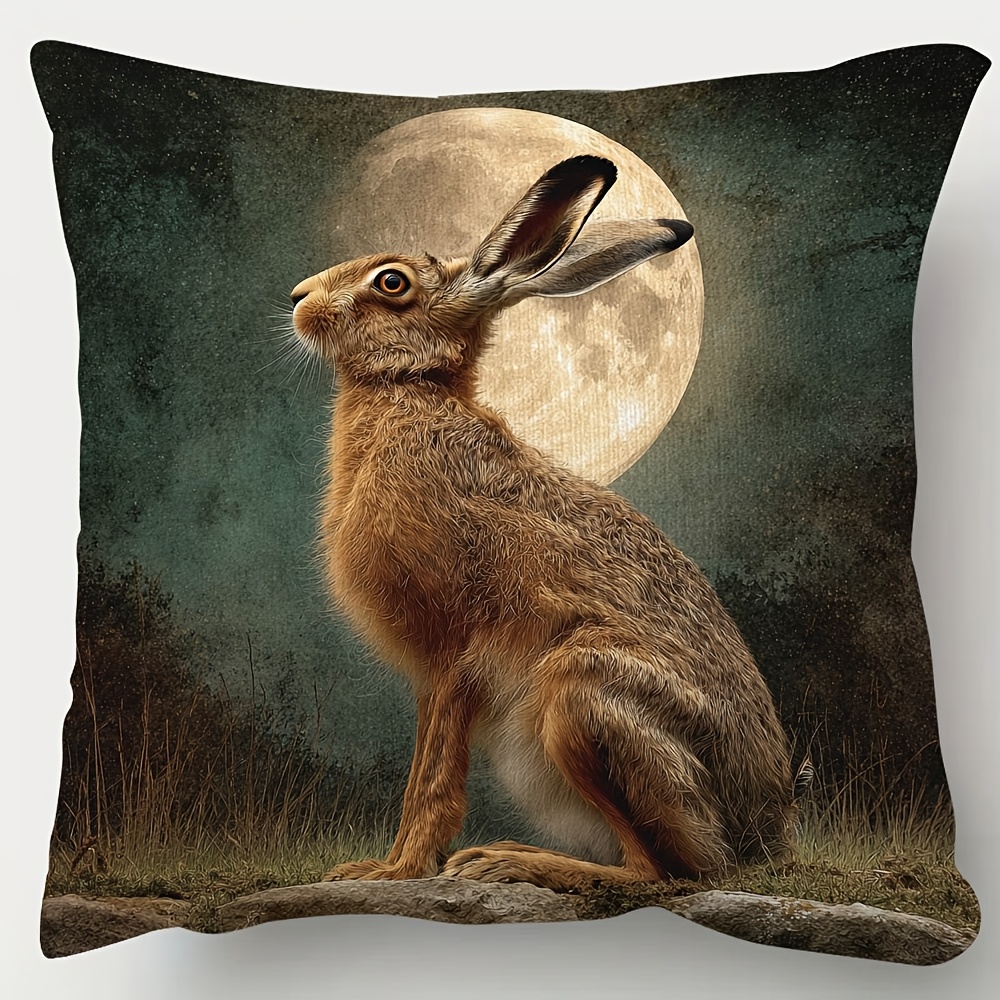 TEMU 1pc, Double-side Short Pillowcase, Hare Gazed Up At The Moon Throw Pillows Covers, Multiple Sizes Pillow Case, Suitable For Sofa, Living Room,