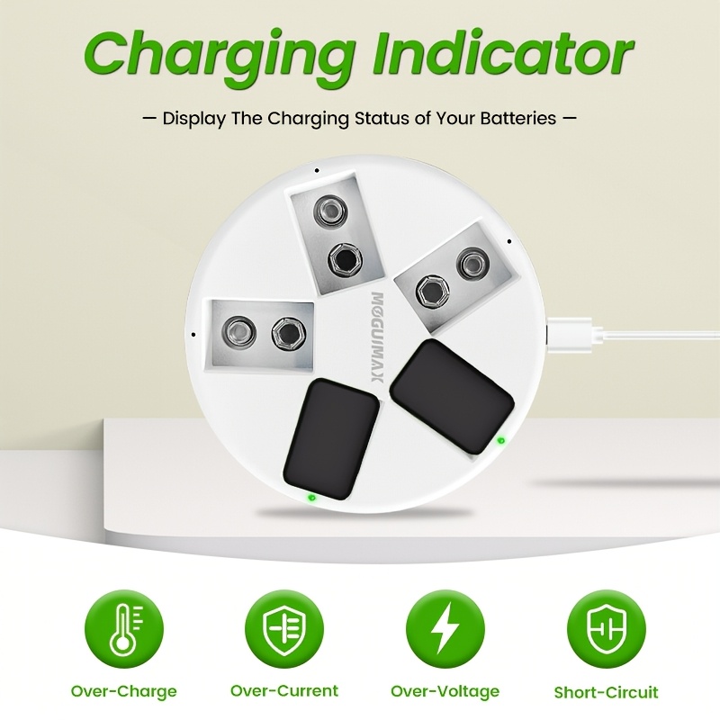 умное зарядное устройство moguimax на 5 слотов предназначено для батарей 9 в, позволяя заряжать одновременно до пяти перезаряжаемых батарей 9 в. включает в себя интеллектуальную функцию зарядки и индикатор зарядки батарей. Детали 2