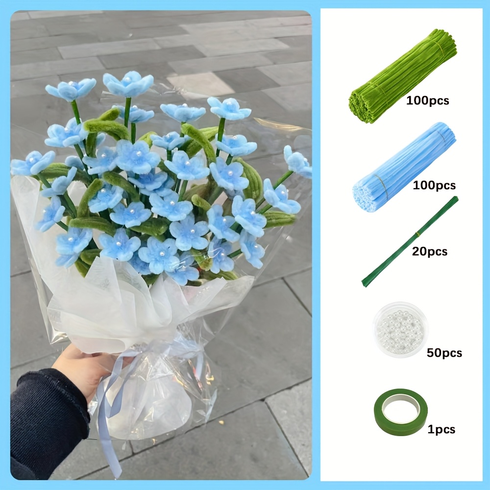 271pcs/326pcs Blue Star Flower Twist Stick Bouquet Set, Piping Cleaner Set, Mother&#39;S Day, Graduation And Holiday Gift, Handmade DIY Craft Ki