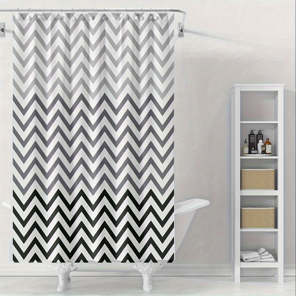 

Luxury Black & White Wave Shower Curtain - Waterproof Peva, Includes White Hooks, Perfect For Spa-inspired Bathrooms