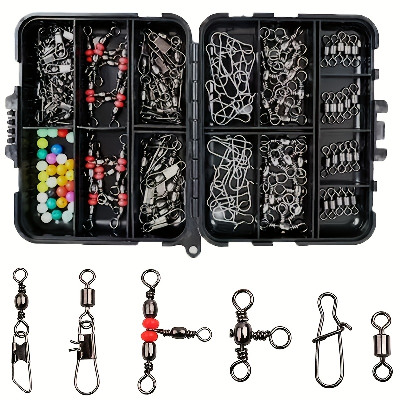 TEMU 釣りアクセサリーセット 二重構造コンパートメント収納ボックス スナップ/スナップリンク/カラフルビーズー/付き 海水・沖合・淡水釣り用 ライン