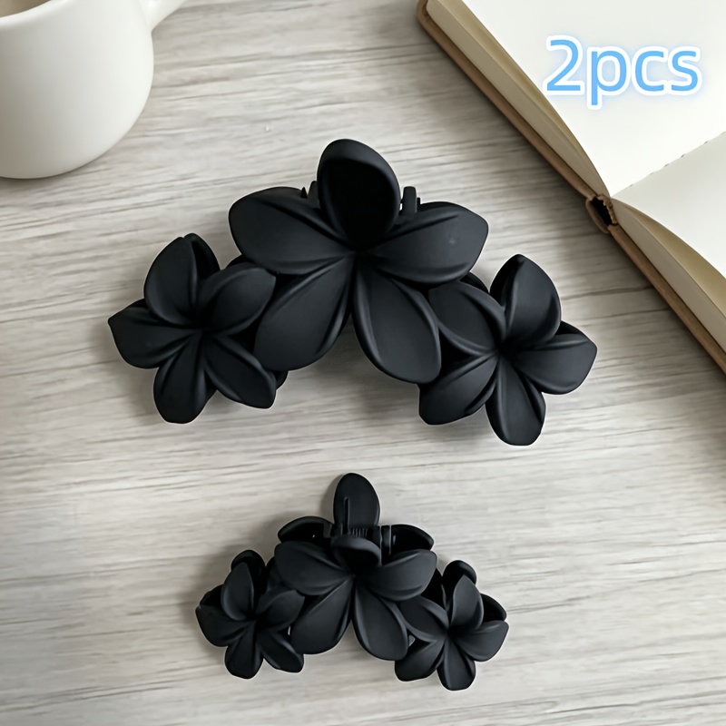 TEMU 2pcs 1 Large And 1 Small Elegant Matte Flower Hair Accessory, Three- For Women, Plastic Flower Clip With Alligator Clip, Suitable For Everyday