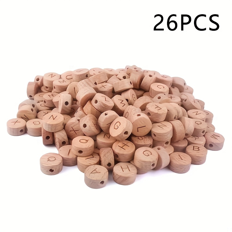 Image of 26pcs Beads With - English Alphabet Letters - 15mm Round Suitable For Diy Crafts, Handmade Making, Bracelets & Necklace Beads, Birch Tree For Decorative Beads For &