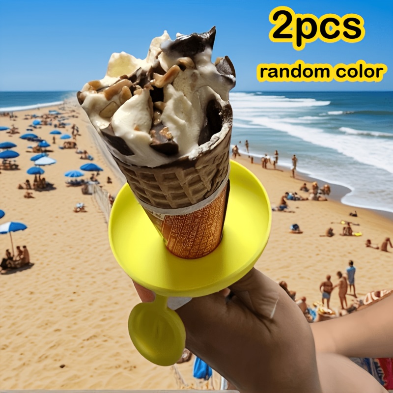 2pcs silicone ice cream holders cone shaped support with anti drip function portable   mold tray dishwasher   ice cream stand portable snack box with handle random color