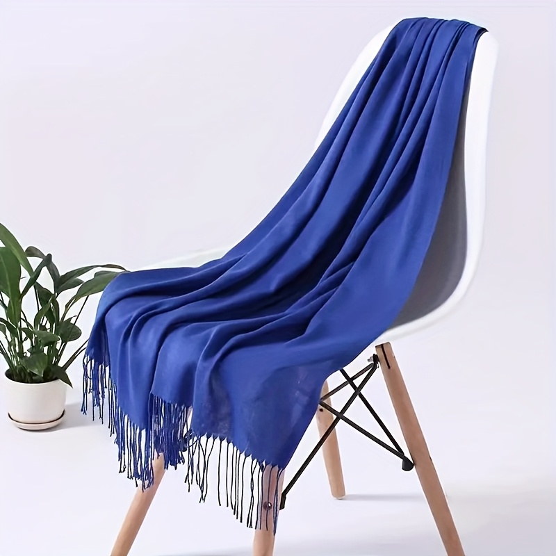 TEMU 1pc 200cm Elegant Solid Color Optional Tassel Scarf - Soft Cashmere, And Warm, Perfect Women's Shawl