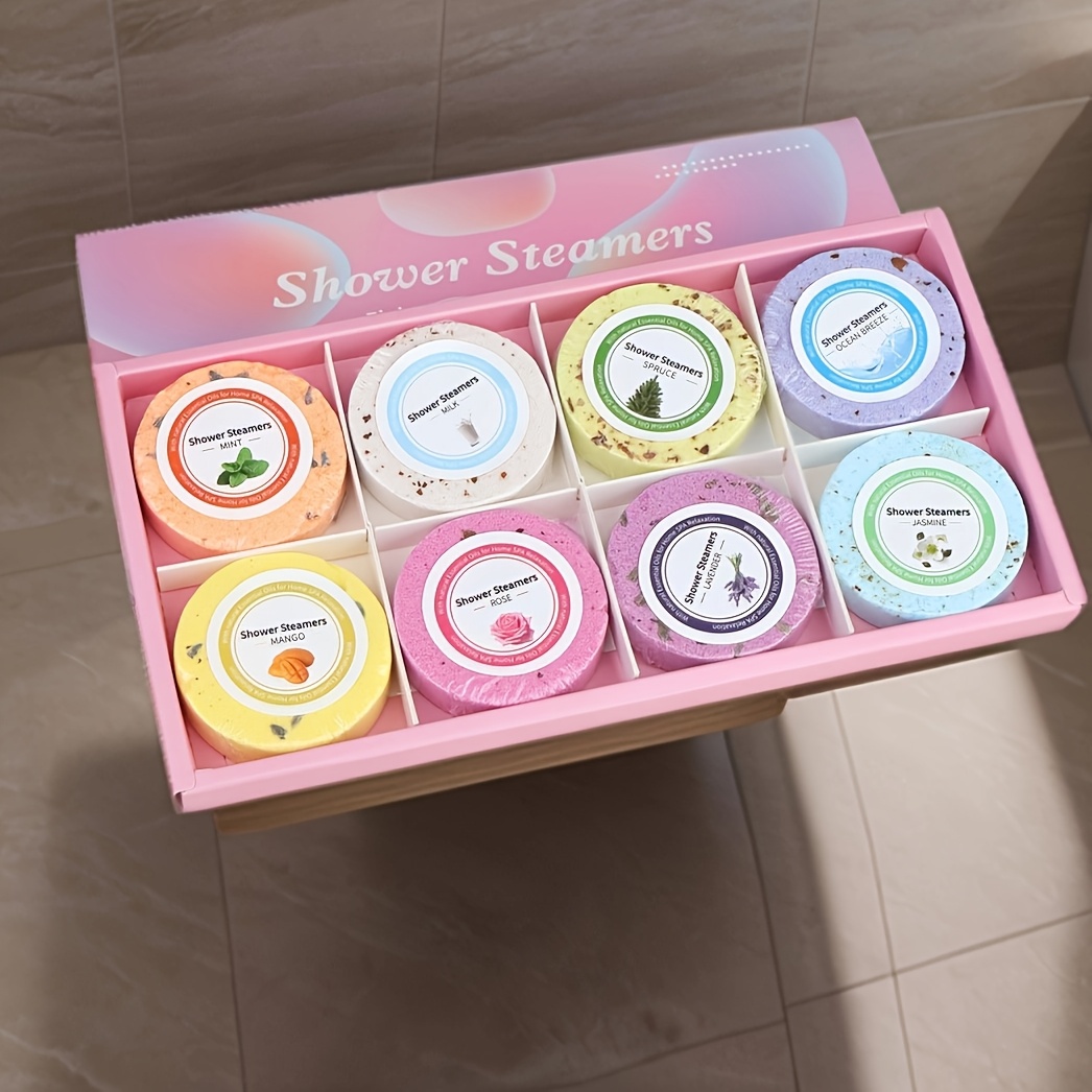 TEMU Set Of 8 Shower Steamers Essential Oils - Featuring Lavender, Roses, Mint, And Jasmine - Perfect For Self-care And Wellness, Making An Ideal Gift For Valentine's Day, , And Birthdays.