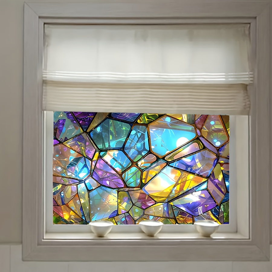 

Stunning 7-colored Crystal Window Decal - Pvc Material, Peel & Stick, 5mil Thickness, Suitable For Home And Kitchen Decor