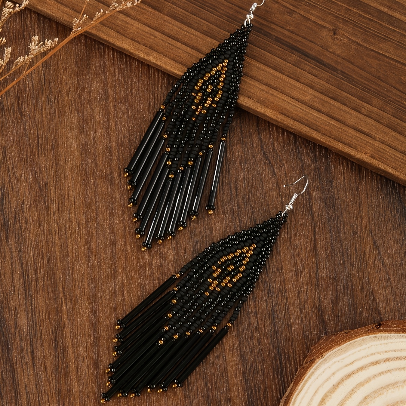 Bohemian Beaded Tassel Drop Earrings, Vintage Inspired