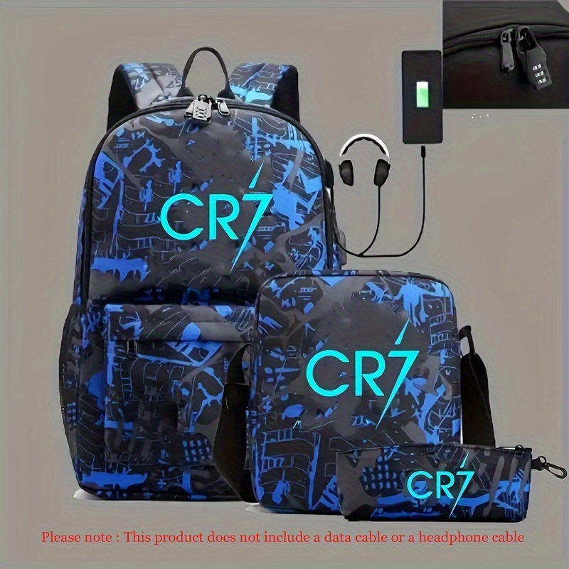 

3pcs Luminous Lightweight Laptop Storage School Bags Set - Reflective Casual Backpack + Shoulder Bag + Pencil Case