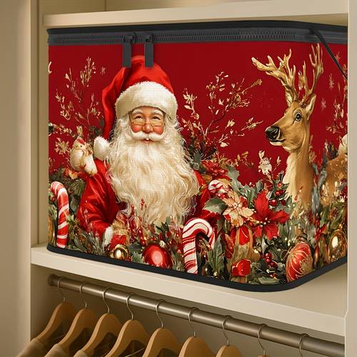 1pc foldable zipper storage box with santa and reindeer patterns suitable for storing clothes pants and bedding great for holiday item storage moving storage under bed storage and organizing your wardrobe