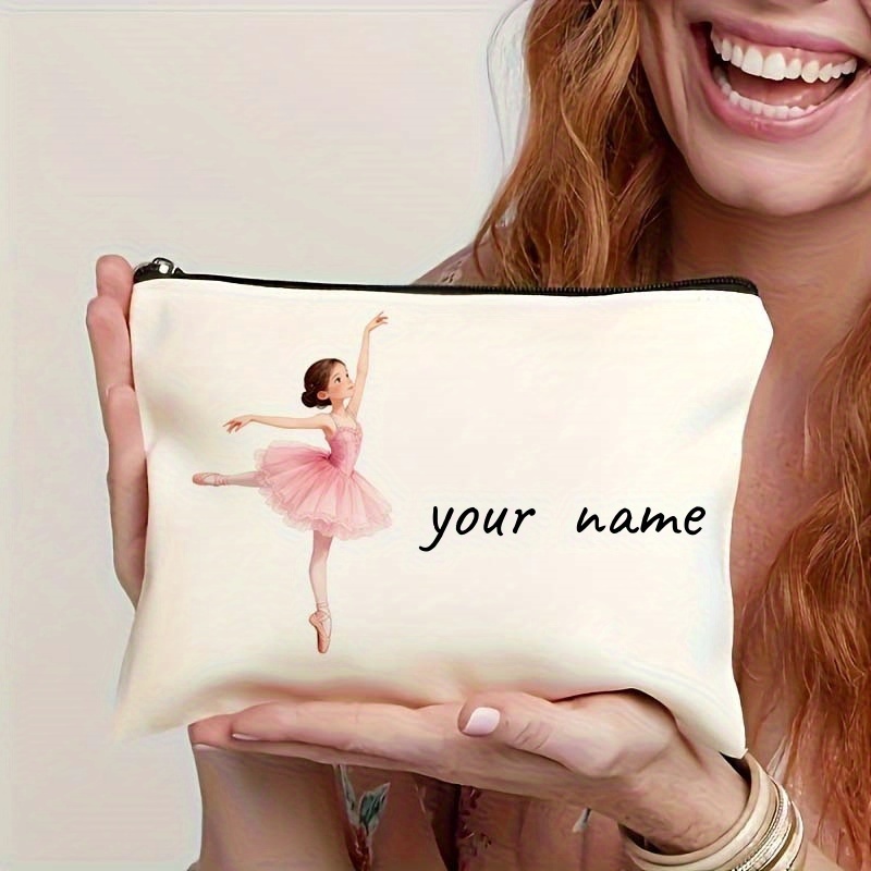 TEMU Custom Name/english Ballet Pattern Makeup Bag - Handbag - Toiletry Bag - Pencil Case - Gift Bag, For Mothers, Daughters, , Teachers, , A