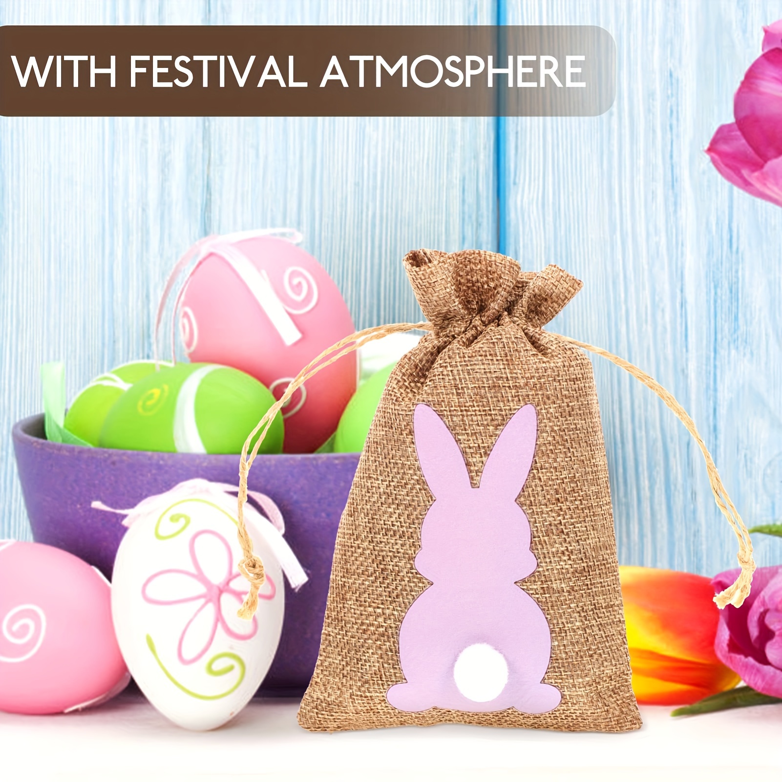 easter candy bag small cute rabbit burlap bag drawstring Temu