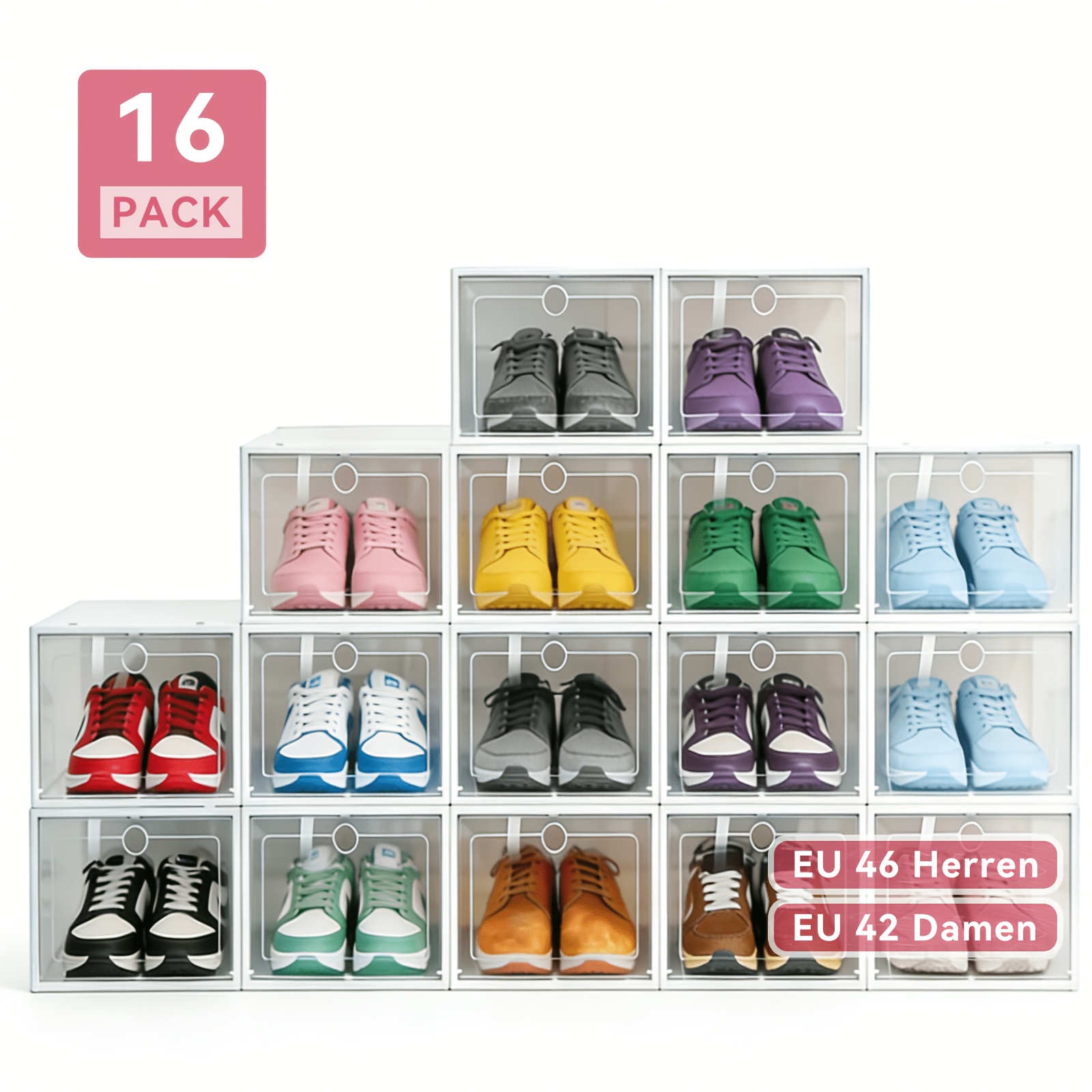 TEMU 16 Contenedores de Almacenamiento para Zapatos, Cajas de Plástico Transparentes XL con Tapas, Armarios y Cajones para Organizar Zapatos,