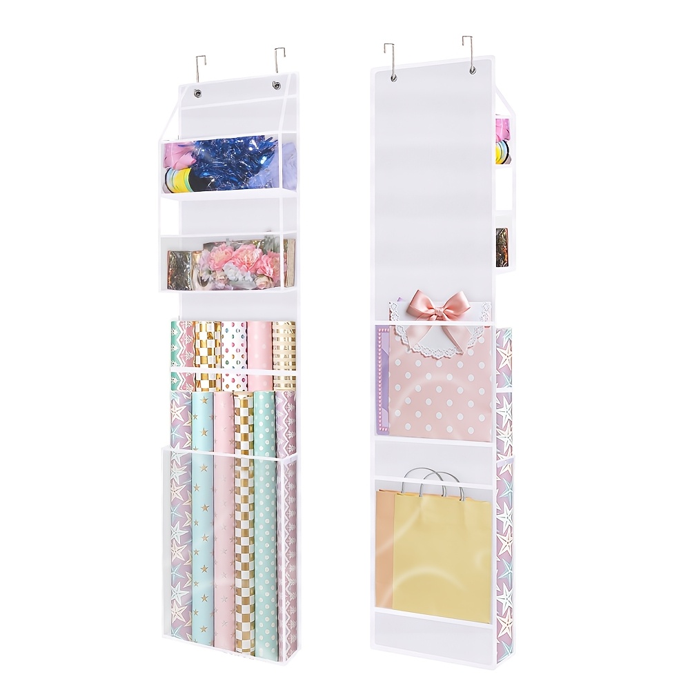 TEMU Un paquete de almacenamiento para papel de regalo colgante, que mide 59X14 pulgadas, con un diseño de cara para organizar el papel de regalo