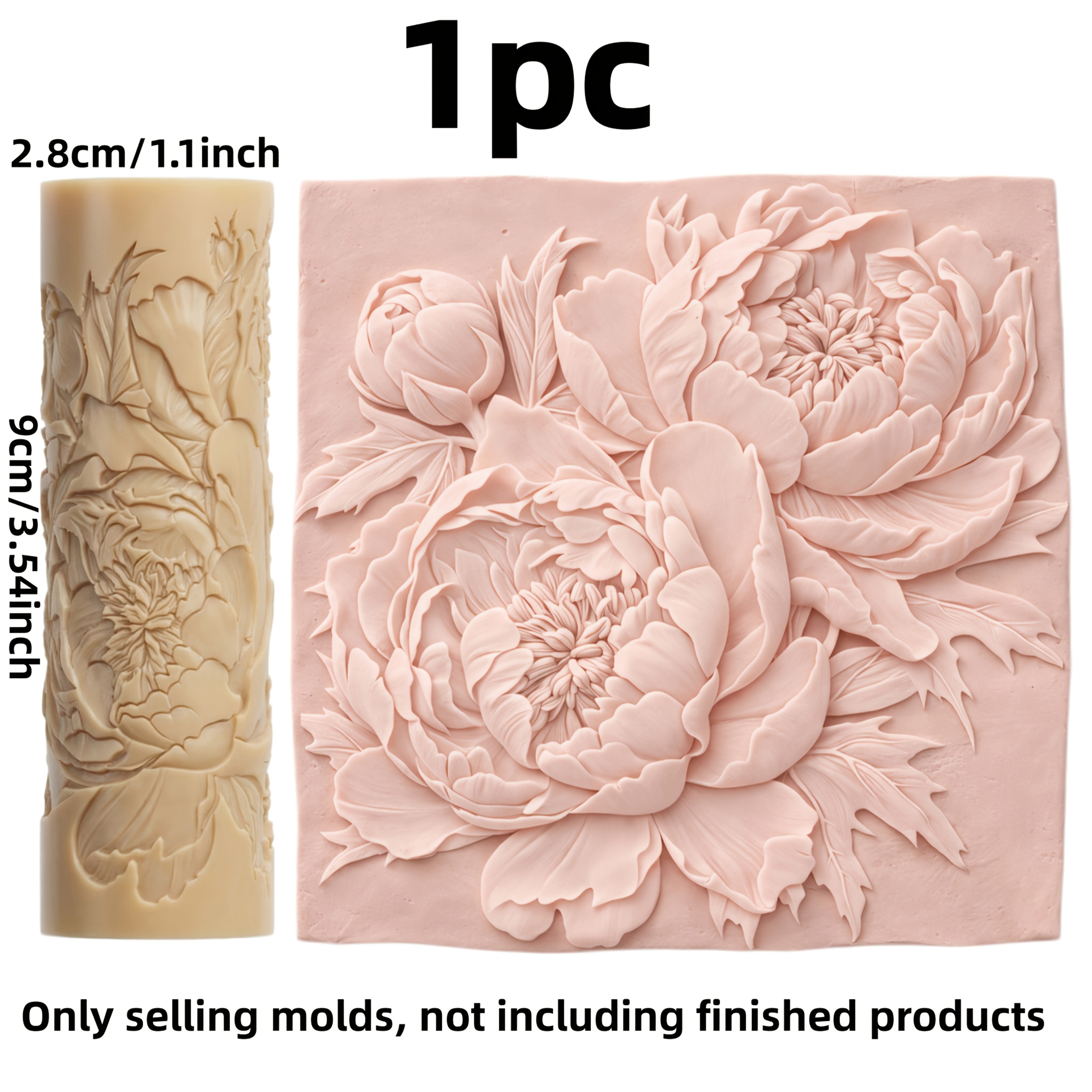 TEMU 1pc Plastic Polymer Clay Texture Roller With Pink Peony Pattern Roller Stamp - Suitable For Ceramics, Pottery, Sculpting, Jewelry Making,
