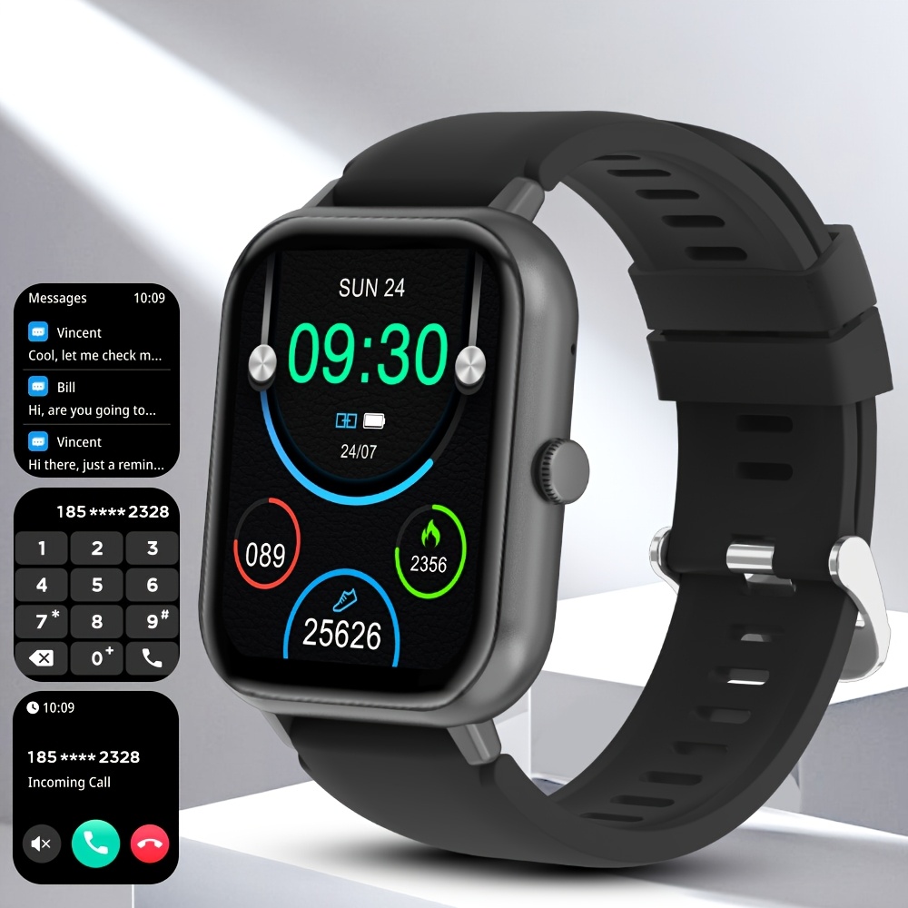 Gwenland Smart Watches For Men And Women - Casual Design, Featuring Display, Over 100 Sports , Waterproof Square Case With Silicone Strap, Hd Calling And Voice Features, Pc Case, Rechargeable Battery