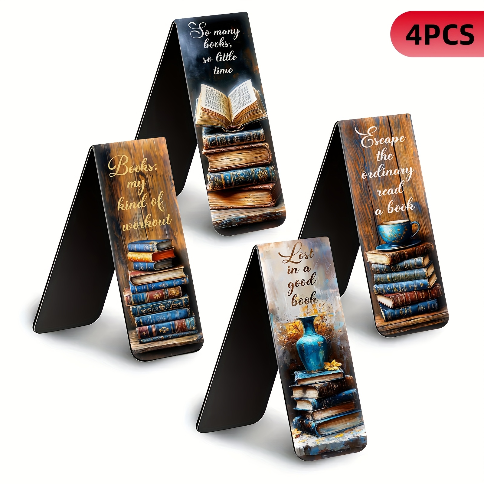 TEMU Set Of 4 Magnetic Bookmarks | Folded Page Markers | Vintage For Books | Clips For Educators And Book Enthusiasts | Ideal For Journals, Planners,