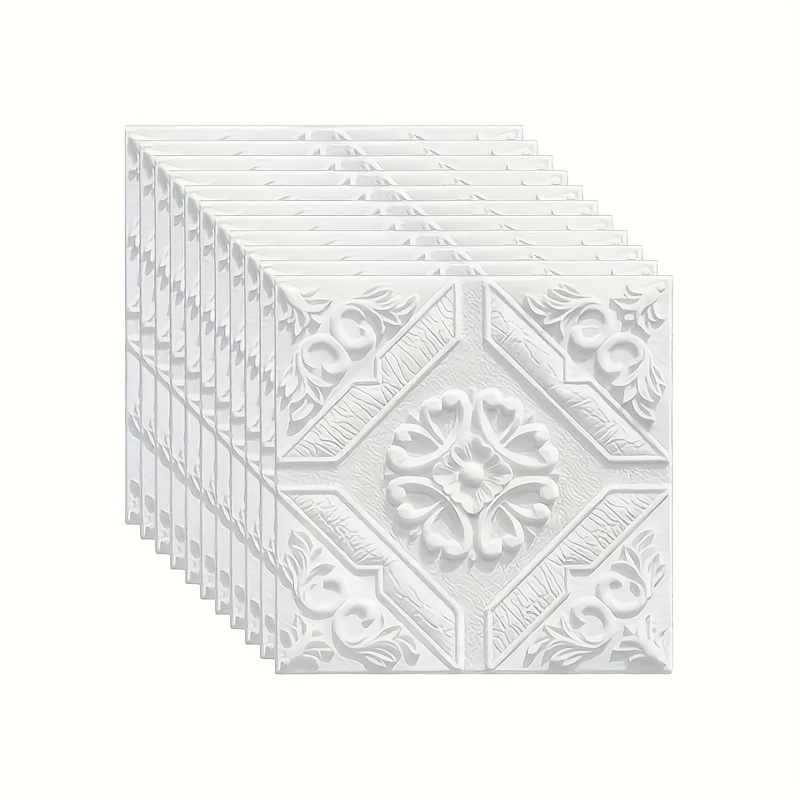 Image of 20/50pcs 35x35cm/13.78x13.78 Inches, 3mm Thick, 3d Wall Stickers Ceiling Self-adhesive Waterproof Xpe Wall Stickers Bathroom Bedroom Background Wall Anti-collision Decoration