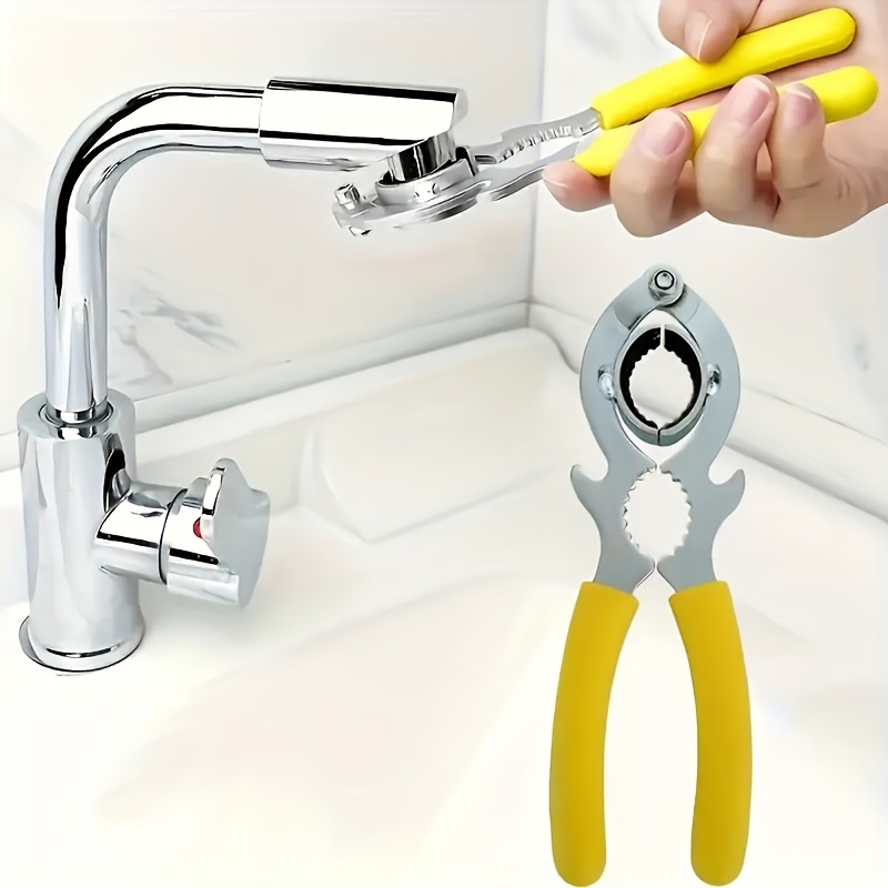 1pc multifunctional faucet wrench with yellow rubber handle non electric kitchen bathroom sink aerator filter disassembly tool durable metal construction for   faucet wrench tool   design nonelectric tool plumbing maintenance   material diy enthusiasts