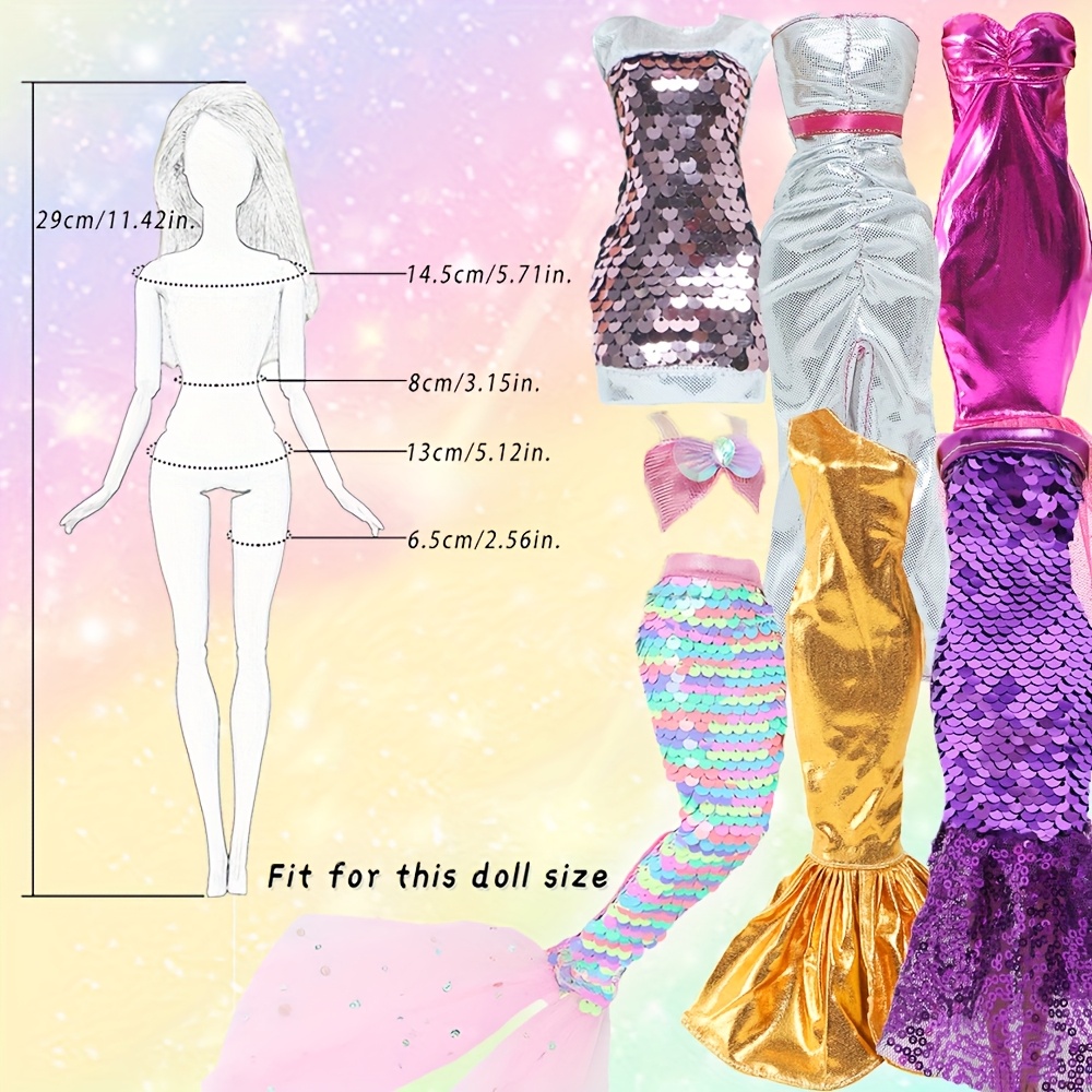 6 set pack fashion sequin dress suit 30cm doll mixed color