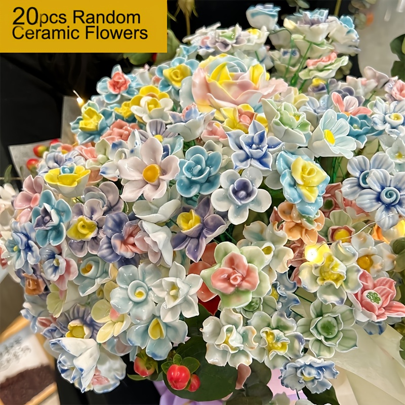 TEMU 20pcs Exquisite Artificial Ceramic Flowers-handcrafted, Flower For Home Decoration - For Valentine's Day, Christmas, , Etc. With Random Multiple