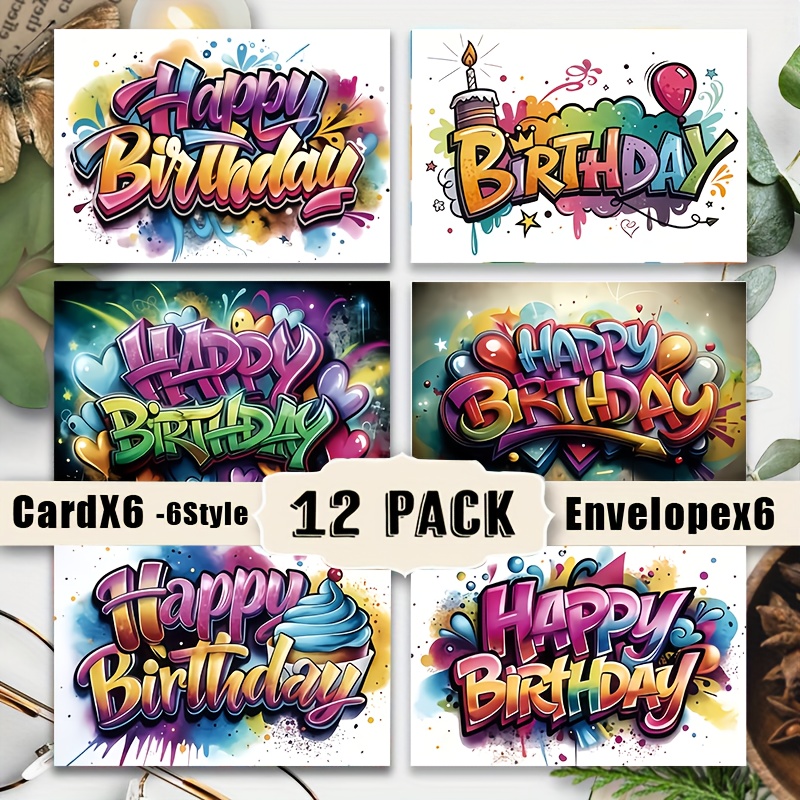 TEMU 12pcs Cupcake Birthday Card Set With Colorful Cupcake Designs, Including Invitations And Envelopes For Celebrations - Assorted Cards For Family,