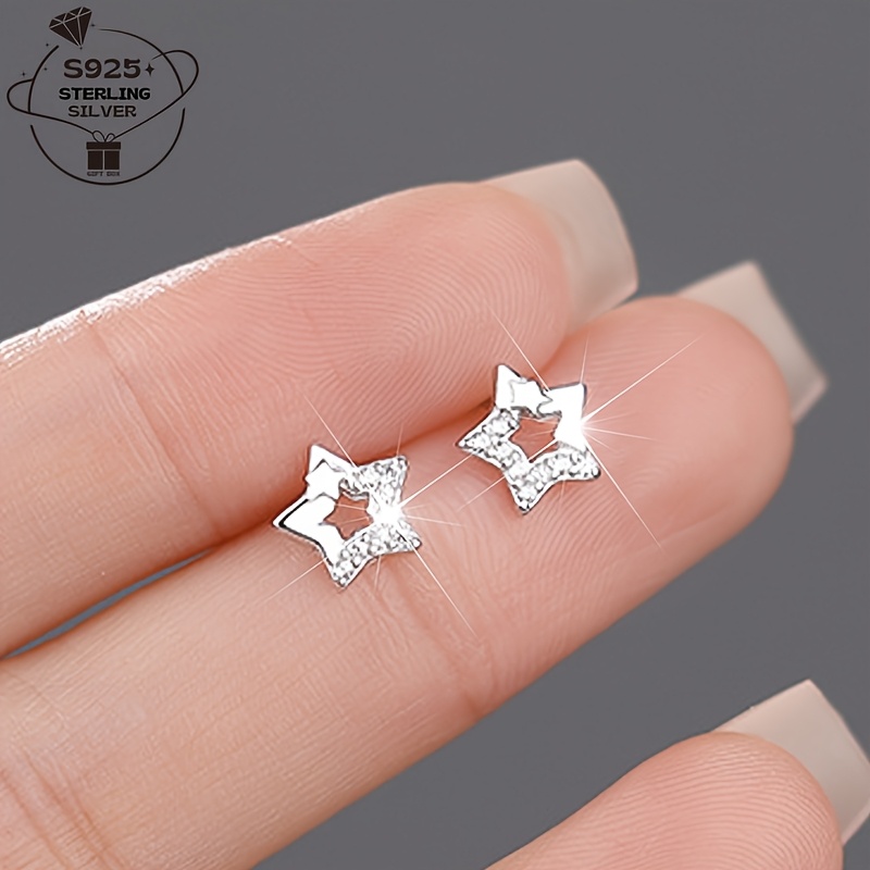 Women's 925 Silver Minimalist Hollow Star Earrings, Birthday Gift