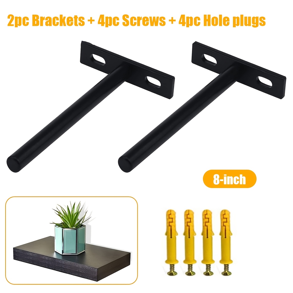 TEMU Floating Shelf Bracket Set (2 Brackets + 4 Screws + 4 Plugs) Heavy-duty Dlind Shelf Support, Concealed Shelf Bracket, Suitable For Wooden