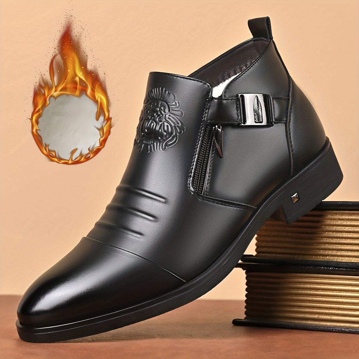 Image of [high-quality Men's Shoes] 2025 Winter New Style - Warm Lined Fleece-lined Snow Boots, Comfortable Dress Boots, Zipper Design For Easy , 2 Colors , Embossed , Fashionable And Versatile