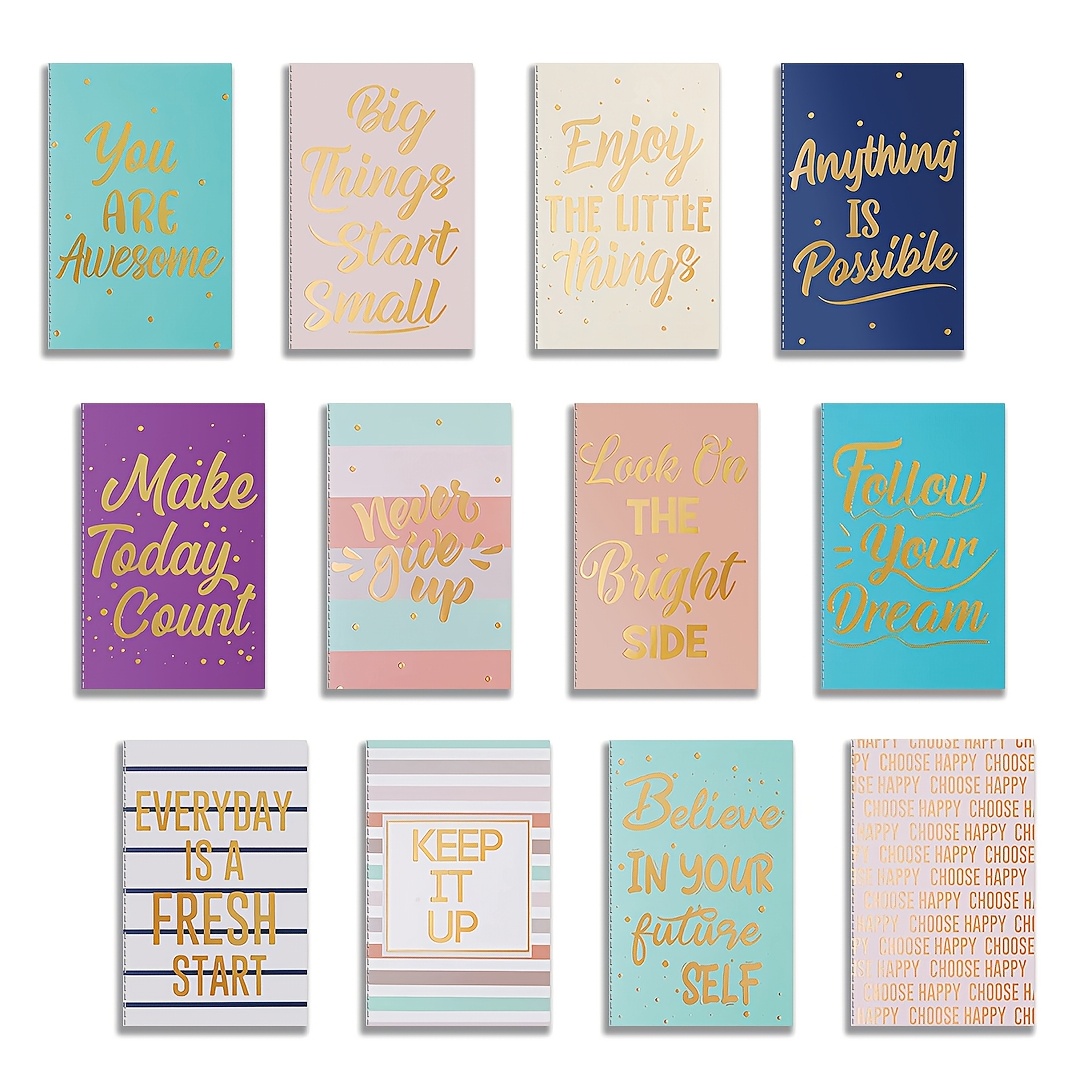 Image of 12pcs Mini Colorful Motivational Notebooks - Inspirational Journals, Small Pocket Notepads For School, Office, Teacher Gifts, Bulk Prizes, Travel Supplies