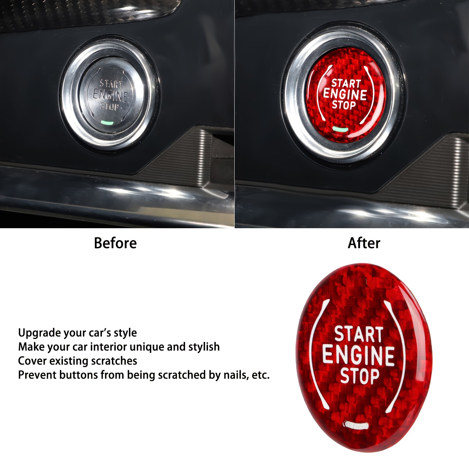 

Carbon Fiber Push Start Button, Engine Start Stop Button Ignition Button Cover Fit For C8 2020 To Present, Red