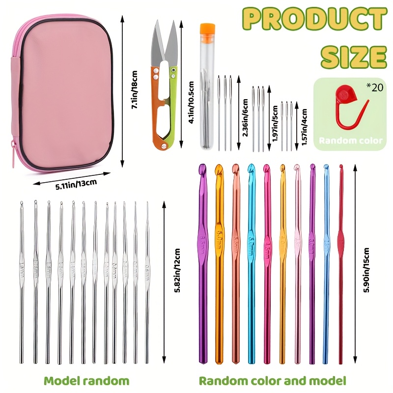 TEMU Haaknaalden Set, Haaknaalden Kit met Opbergdoos, Breinaalden Blunt Naalden Steekmarkeerder DIY Handbrei Gereedschap voor Beginners (Willekeurige