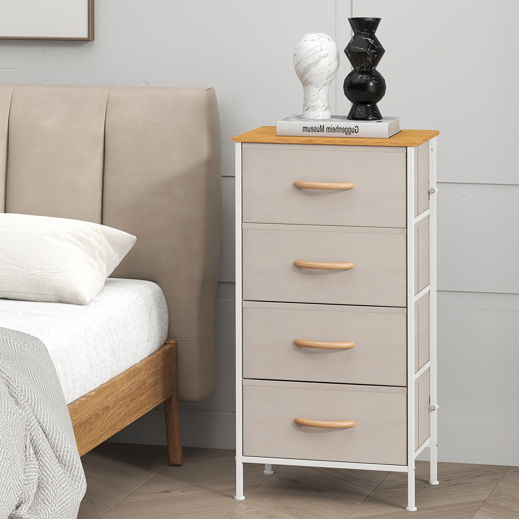 Winkalon Four-drawer Storage Cabinet - Spacious Fabric Storage Unit, Modern Tall Storage Tower (suitable For Living Room/bedroom), Wooden Tabletop With Golden Metal Frame, Storage Drawer Units