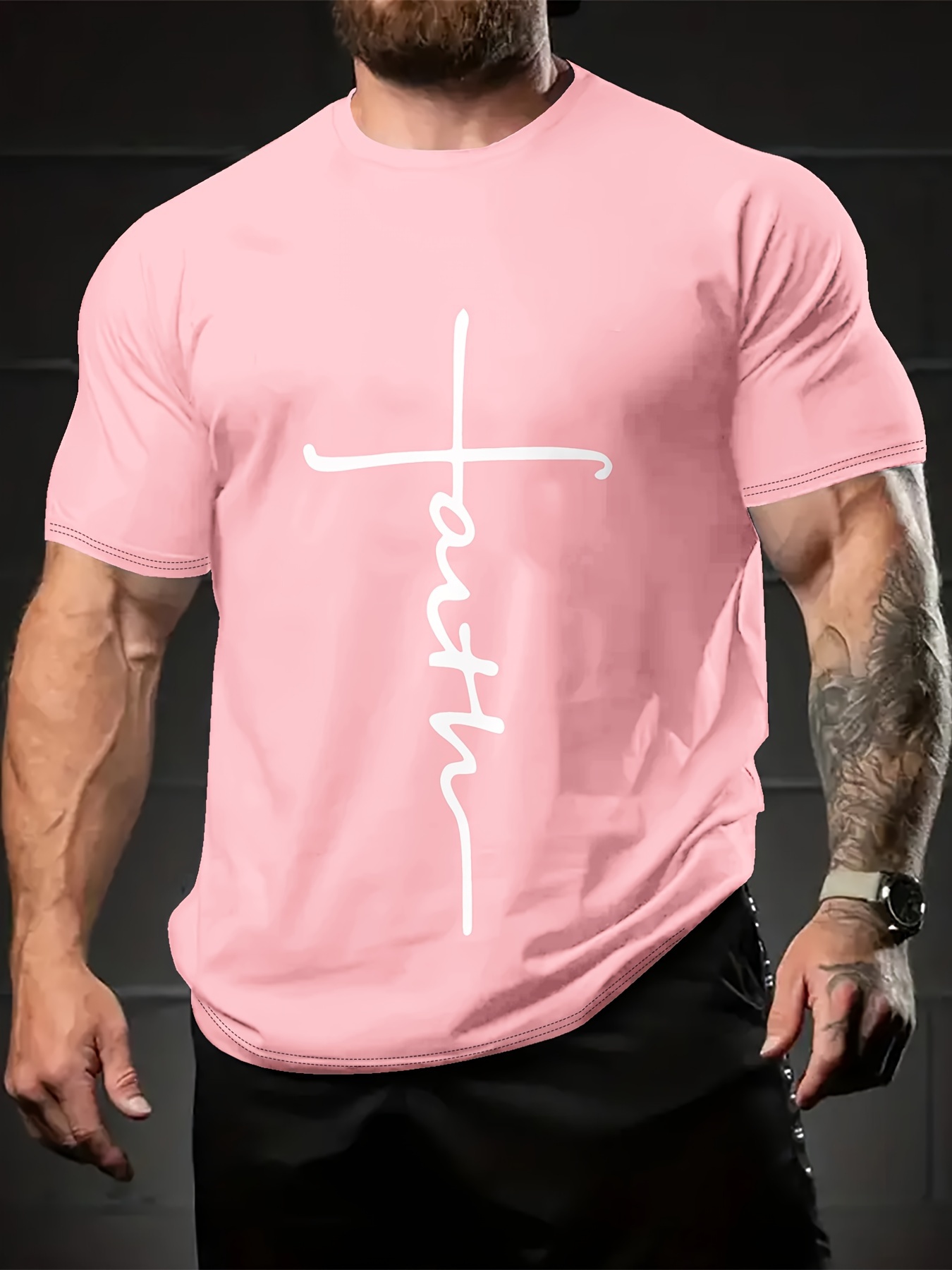 creative alphabet print crew neck short sleeve t-shirt for men, casual summer t-shirt for daily wear and vacation resorts   color 0