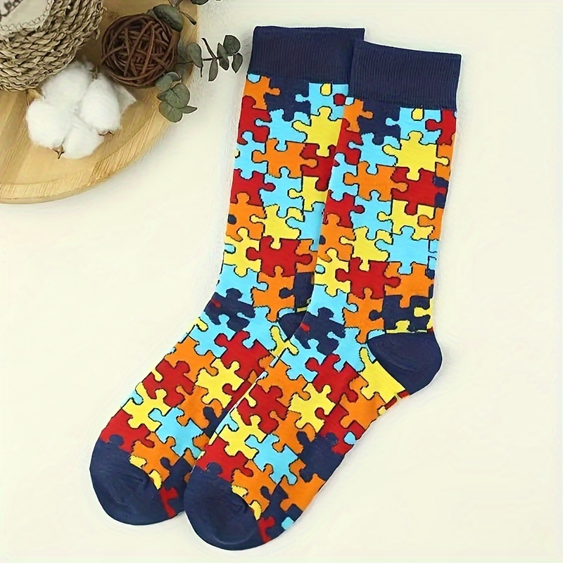 

Puzzle Couple's Mid-calf Socks - Polyester Material, Hand Wash Or , Design, Gender: Couple, Sock Type: Mid-calf, Sock Quantity: 1 Pair, Knit Fabric