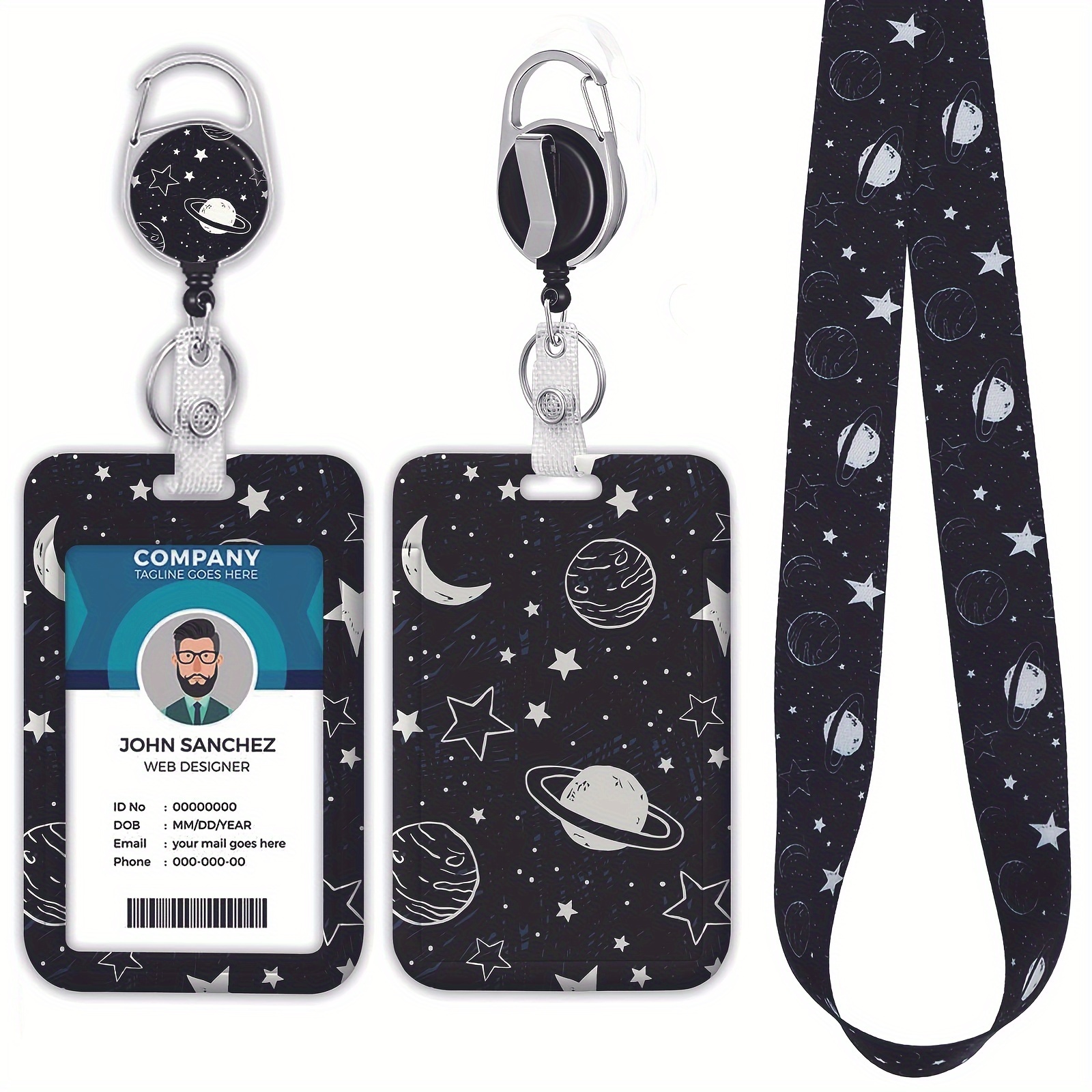 

& Space-themed Retractable Id Badge Holder With Lanyard - Polyester, Teachers & Professionals