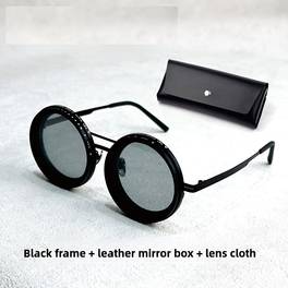 mens vintage photochromic round glasses with adjustable strength control anti blue light full rim ferroalloy frame case ideal for daily use activities decorative wear without battery