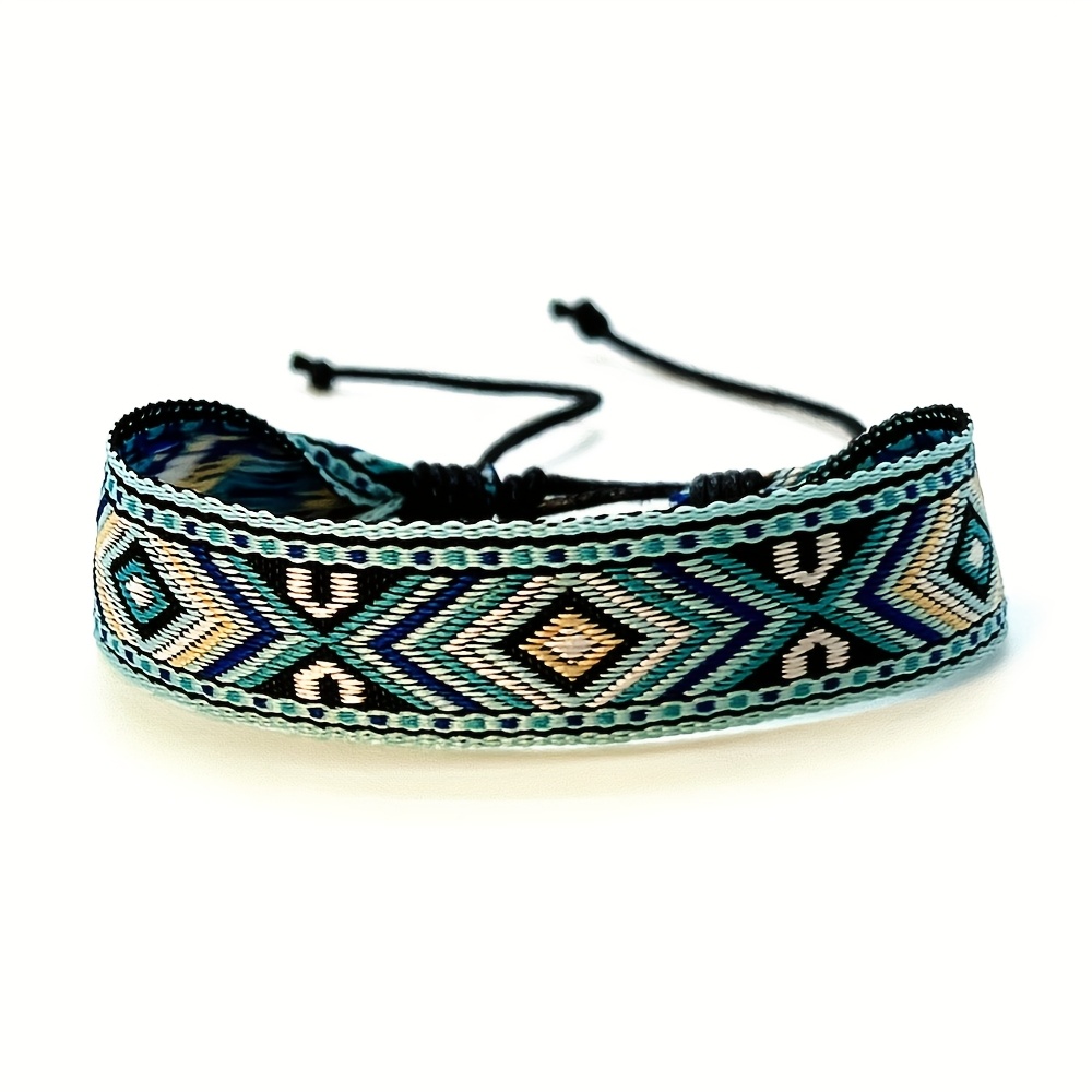 TEMU Novedad /Verano: Pulsera Vintage de Estilo Étnico para Hombres, Tejida a con Tela Multicolor de Nepal, Estampado Bohemio, Accesorio de Muñeca