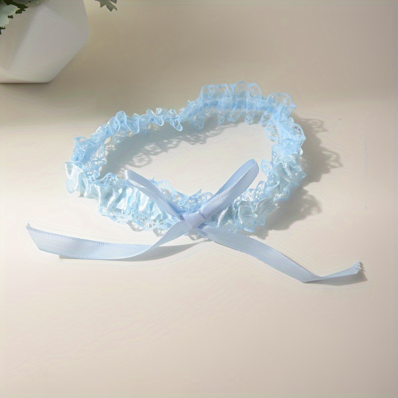 Blue Lace Elastic Garter with Bow, Bridal Thigh Band