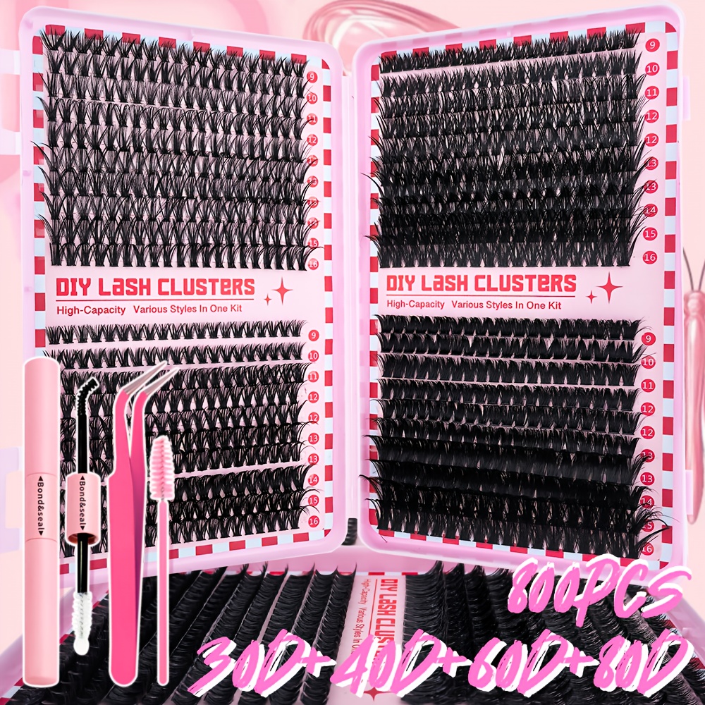 Image of Diy Eyelash Extension Kit 400pcs/800pcs 3468p Cluster Eyelashes Suitable For Weddings, Valentine's Day, And Daily Life, Gift To Your Girlfriends And Beginners