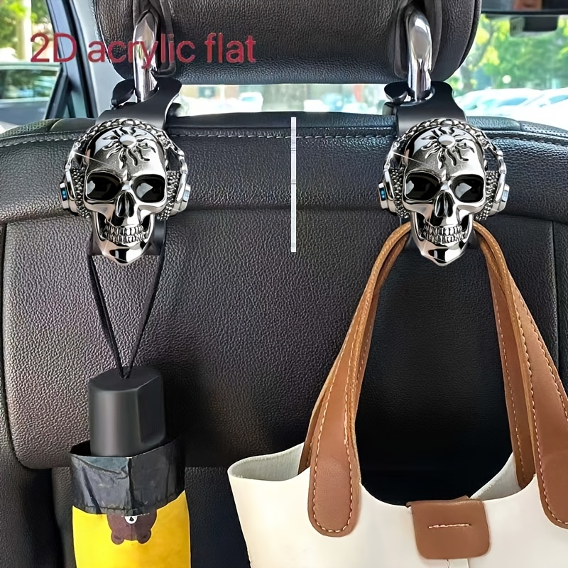 E-shop 2er-Set 2D Totenkopf-Kopfhörer-Autohaken – Acryl-Haken für die Kopfstütze, geeignet für Auto, Handtaschen, Geldbörsen, Jackenaufbewahrung,