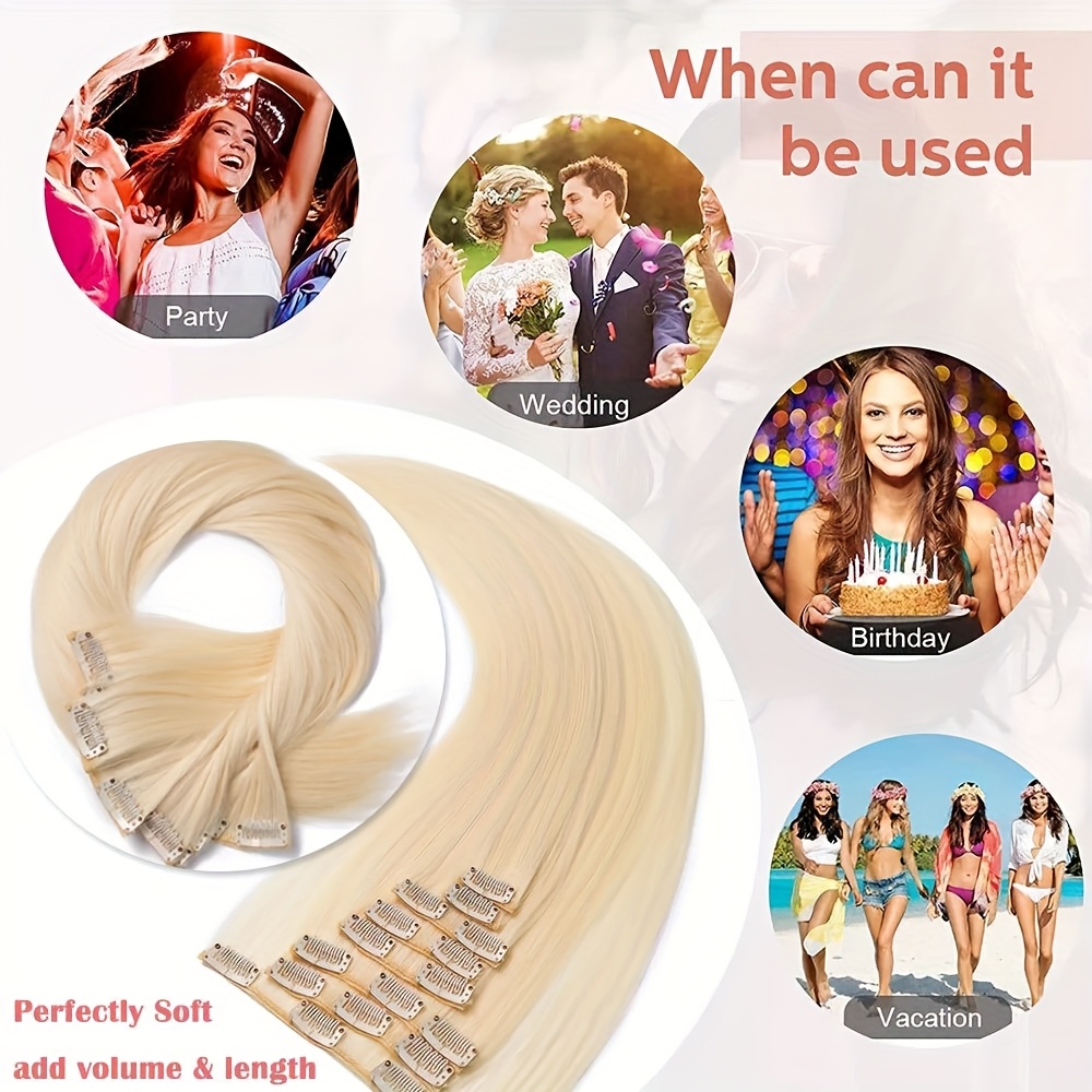 8pcs set clip in hair extensions straight 23inch 58cm long thick synthetic hair piece high temperature fiber double weft heat resistant fiber 8pcs   clip in hairpieces highlight   for women daily party festival gift details 9