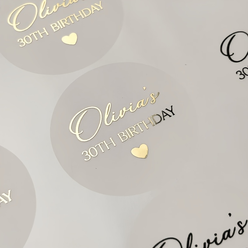 TEMU 50 stuks Gepersonaliseerde Gouden Folie Verjaardag Stickers: Aanpasbaar met Naam en Leeftijd, Feestartikelen Labels, Transparante Stickers,